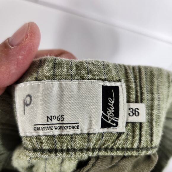 Howe Pull On Linen Blend Striped Shorts Green Men's Size 36 - Picture 6 of 9